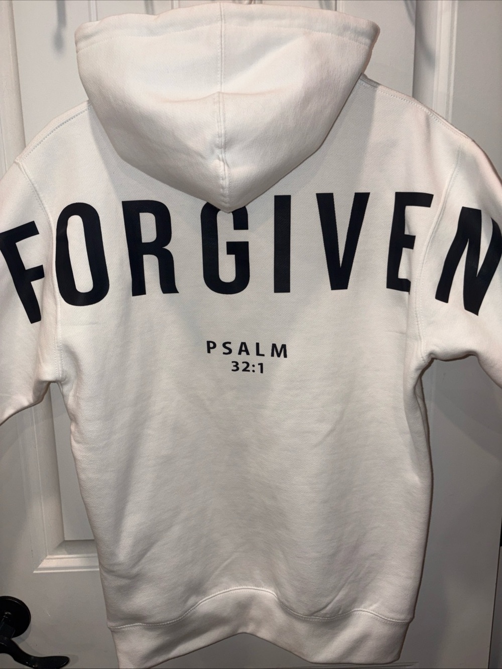 White 'Forgiven' Hoodie - Psalm 32:1 size medium